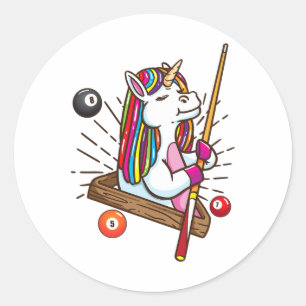 Biljart Eenhoorn Werkpaard Pool Shirt Meisjes Snoo Ronde Sticker