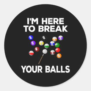 Biljart grappige pool speler hier om te breken ronde sticker