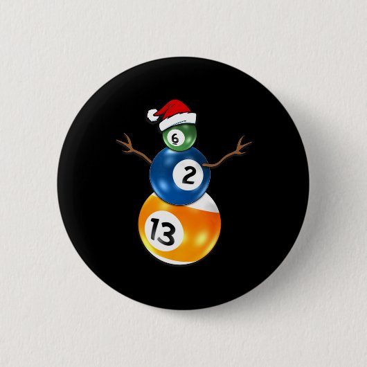 Biljart Kerst Sneeuwman met pooltafel Ronde Button 5,7 Cm (Voorkant)