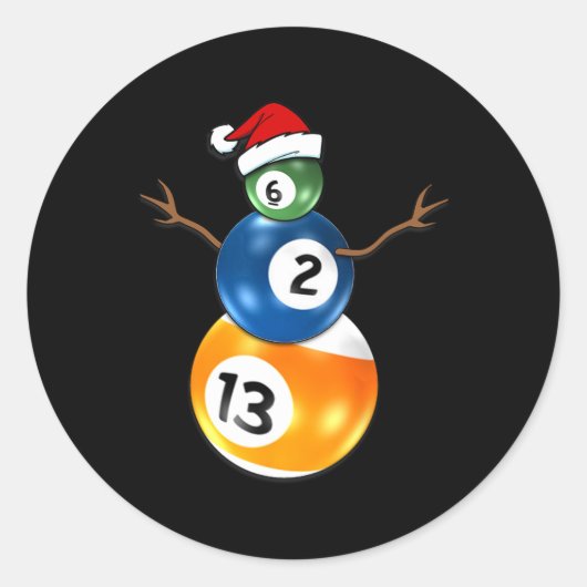 Biljart Kerst Sneeuwman met pooltafel Ronde Sticker (Voorkant)