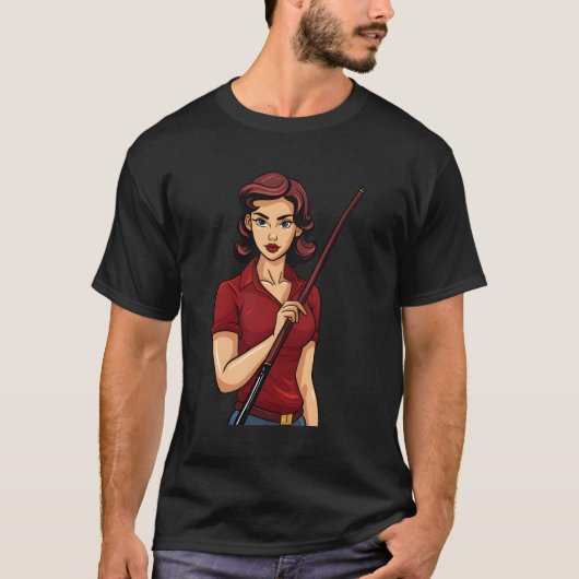 Biljart Lady Cue - Billard 8-Ball Pool T-shirt (Voorkant)