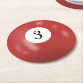Biljart nummer 3 bal ronde kartonnen onderzetter (Gebogen)