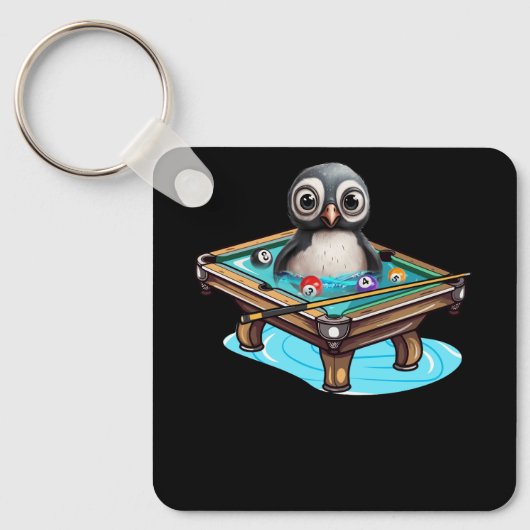 Biljart Penguin Hustler Zwembad Snooker Spelen Poo Sleutelhanger (Voorkant)