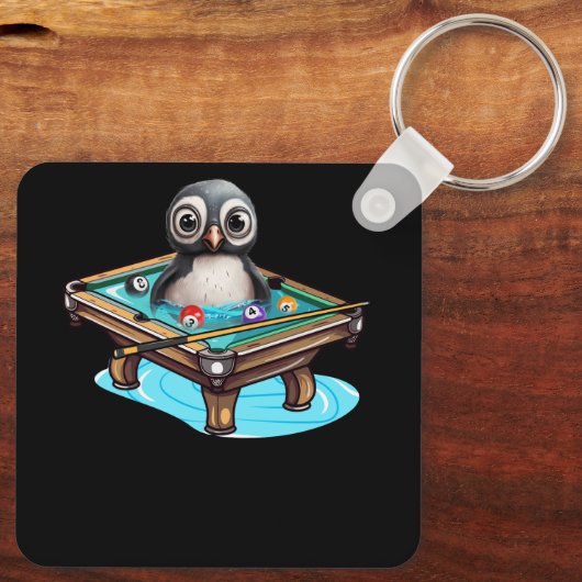 Biljart Penguin Hustler Zwembad Snooker Spelen Poo Sleutelhanger (Achterkant)