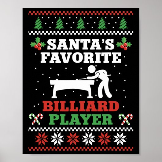 Biljart Pool Speler Bal Kerst Lelijk Kerstfeest Poster (Voorkant)
