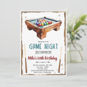 Biljart Pool Tafel verjaardagsfeest Uitnodiging (Staand voorkant)