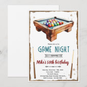 Biljart Pool Tafel verjaardagsfeest Uitnodiging (Voorkant / Achterkant)