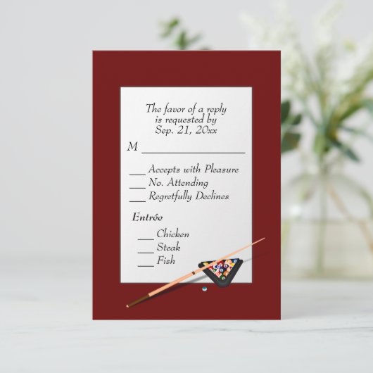 Biljart RSVP met keuze voor diner Dieprood (Staand voorkant)