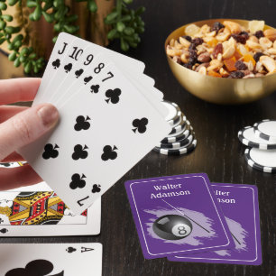 Biljart sportbal en keu personaliseren met naam pokerkaarten