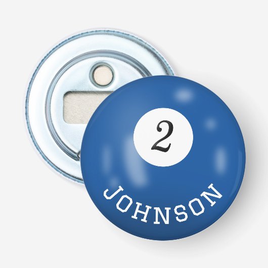 Biljart Twee Bal Met Aangepaste Naam Button Flesopener (Voorkant)