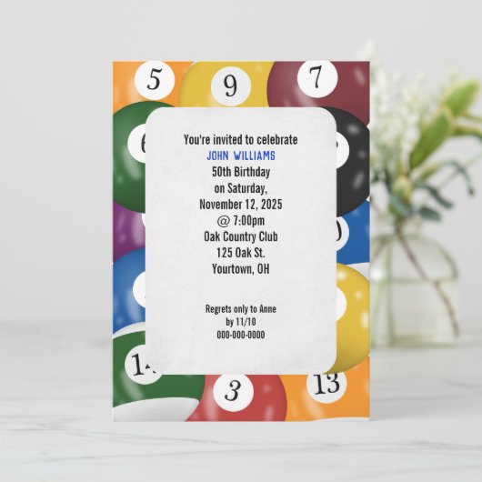 Biljart verjaardagsfeestthema kaart (Staand voorkant)