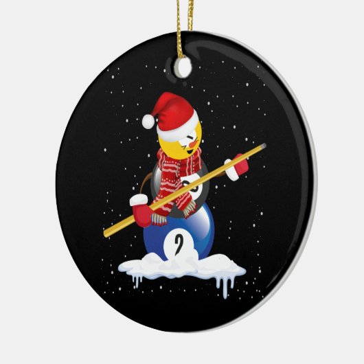 Biljart Vrolijke Kerstmis Sneeuwman met pooltafel Keramisch Ornament (Links)