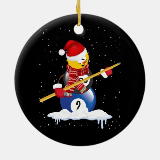 Biljart Vrolijke Kerstmis Sneeuwman met pooltafel Keramisch Ornament (Achterkant)