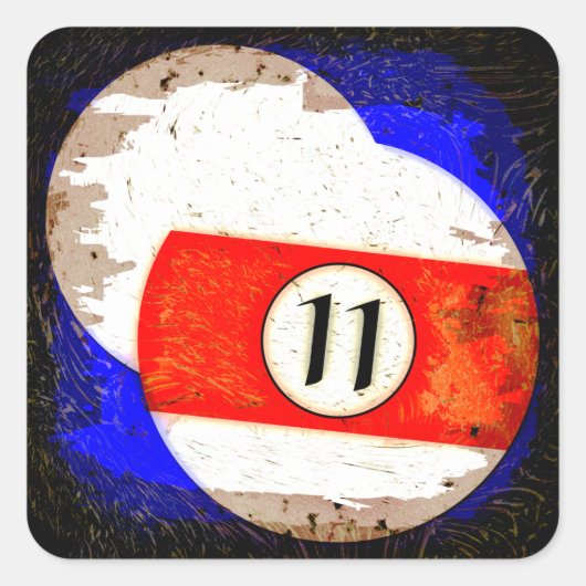 BILJARTBAL NUMMER 11 VIERKANTE STICKER (Voorkant)