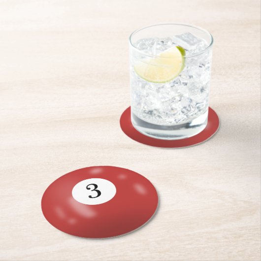 Biljartbal Nummer 3 Ronde Kartonnen Onderzetter (Insitu)