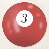 Biljartbal Nummer 3 Ronde Kartonnen Onderzetter (Voorkant)