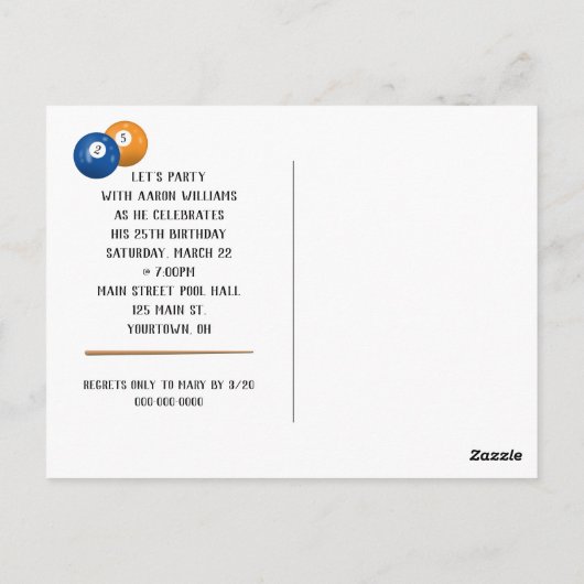 Biljartballen 25e verjaardagsfeestje ansichtkaart briefkaart (Achterkant)