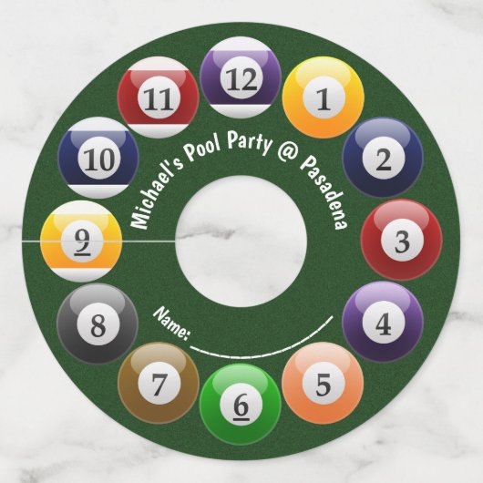 Biljartballen Glanzend Kleurrijk Zwembad Snooker G Wijnglaslabel (Voorkant)