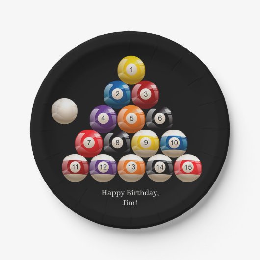 Biljartballen op zwart papieren bordje (Voorkant)