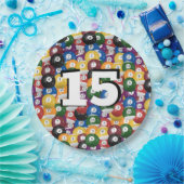 Biljartballen voor 15e verjaardag papieren bordje (Feest)