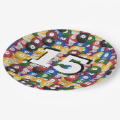 Biljartballen voor 15e verjaardag papieren bordje (Gekanteld)