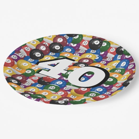 Biljartballen voor 40e verjaardag papieren bordje (Gekanteld)