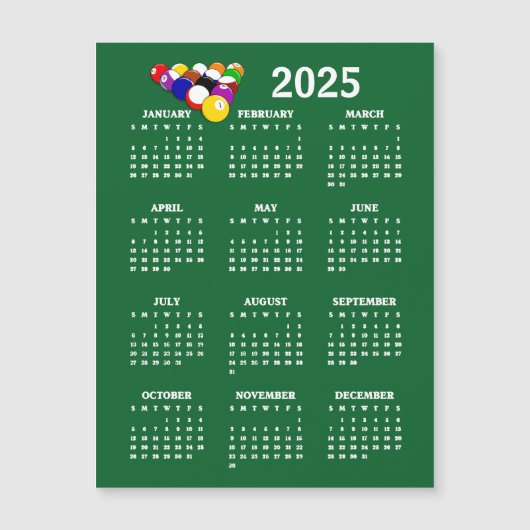 Biljartballen Zwembad 2025 Kalender Magnetische Ka (Voorkant)