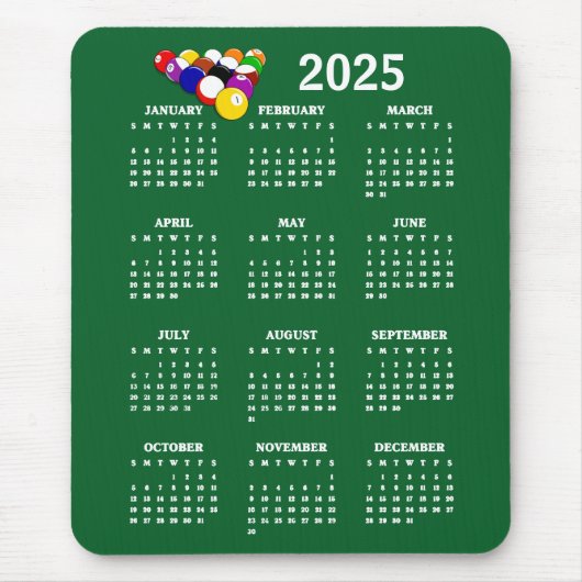 Biljartballen Zwembad Ontwerp 2025 Kalender Muispa Muismat (Voorkant)