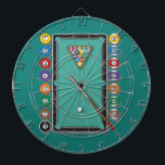 Biljarten Dartbord<br><div class="desc">Pool tafel- en apparatuurillustratie.</div>
