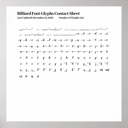 Biljartlettertype Glyphs Contactblad Poster (Voorkant)