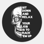 Biljartspeler Schedel Skelet Biljart Tafelrace Ronde Sticker (Voorkant)