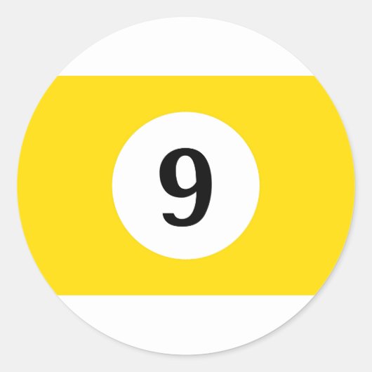 Biljartstrepen Gele Bal 9 Ronde Sticker (Voorkant)
