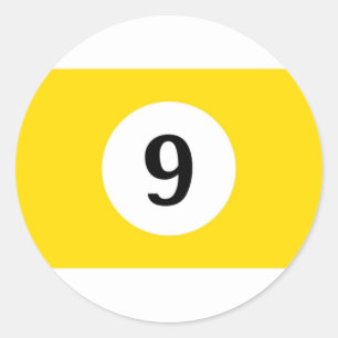 Biljartstrepen Gele Bal 9 Ronde Sticker