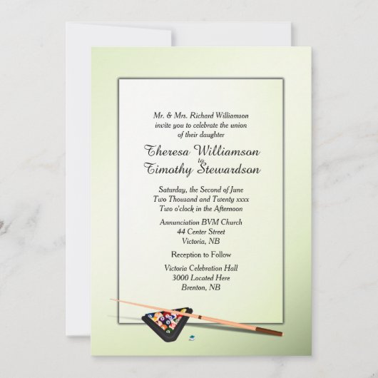Biljartthema Groene Tint Bruiloft Uitnodiging (Voorkant)