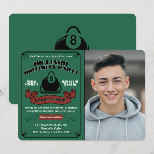 Biljartverjaardagsfeestje zwembad thema aangepaste kaart (Voorkant / Achterkant)