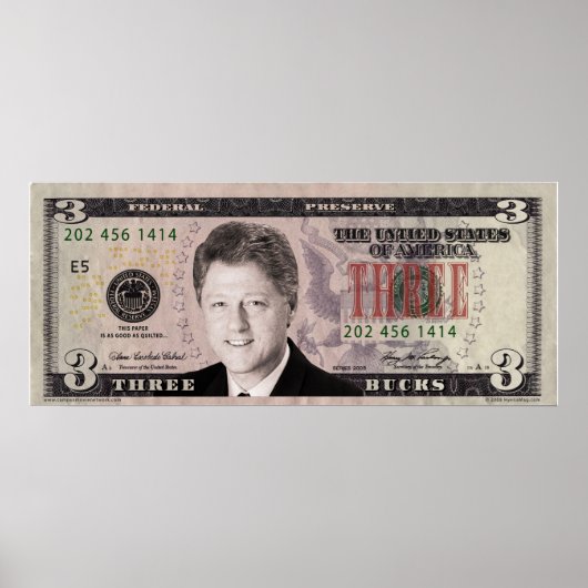 Bill Clinton $3 Bill Poster (Voorkant)