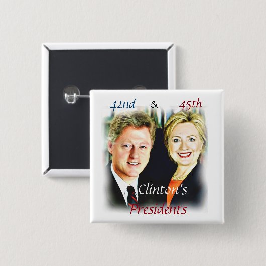 Bill Clinton & Hillary Clinton_ Vierkante Button 5,1 Cm (Voorkant /achterkant)