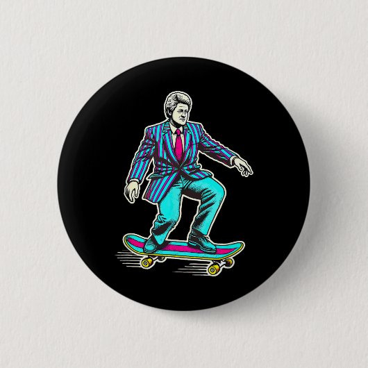Bill Clinton Retro Skateboarden  Ronde Button 5,7 Cm (Voorkant)