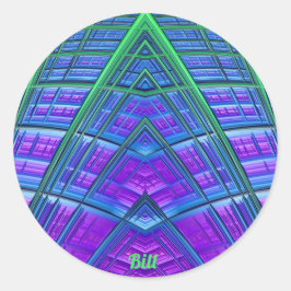 BILL ~ Cool! Groen Paarse blauw geometrisch ~ Ronde Sticker