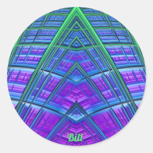 BILL ~ Cool! Groen Paarse blauw geometrisch ~ Ronde Sticker