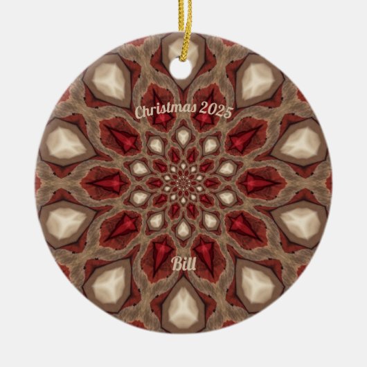 BILL ~ Gepersonaliseerd ~ Rood en bruin Kerstmis 2 Keramisch Ornament (Voorkant)