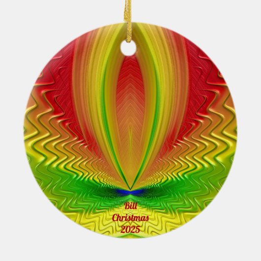 BILL ~ Gepersonaliseerde rode, groene kerst Keramisch Ornament (Achterkant)