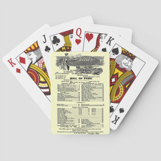Bill of Fare 1889 Pokerkaarten (Achterkant)