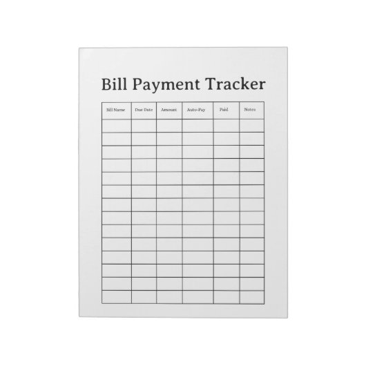 Bill Payment Tracker Notepad Notitieblok (Linkerzijde)
