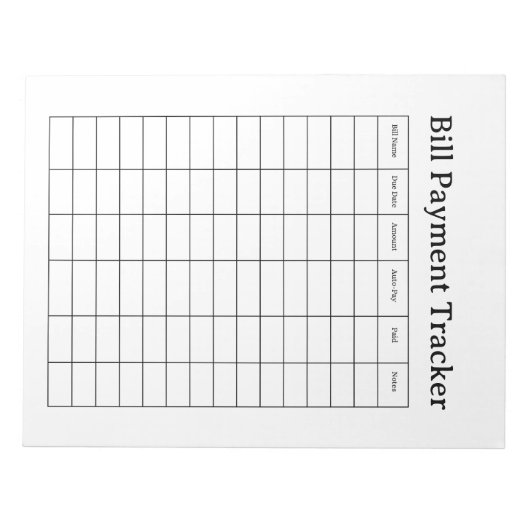 Bill Payment Tracker Notepad Notitieblok (Voorkant)