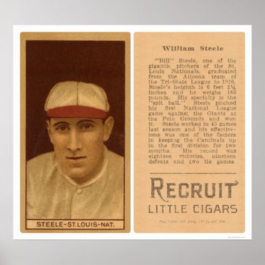 Bill Steele Cardinals Baseball 1912 Poster (Voorkant)