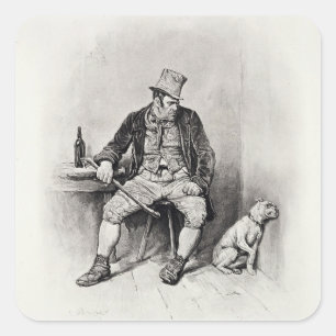 Bill Sykes en zijn hond uit Charles Dickens: A G Vierkante Sticker