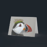 Bill the Atlantic puffin wenskaart Kaart<br><div class="desc">Atlantische puffin met mos-pet</div>