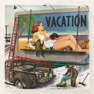 Billboard Painters in Winter van Stevan Dohanos Glazen Onderzetter