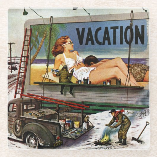 Billboard Painters in Winter van Stevan Dohanos Glazen Onderzetter (Voorkant)